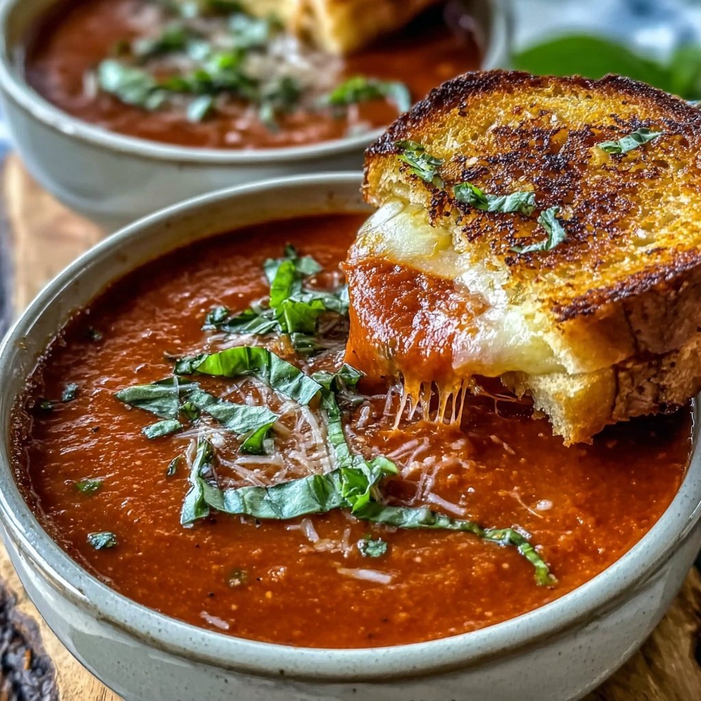 Cozy Tomato Basil Soup With Grilled Cheese