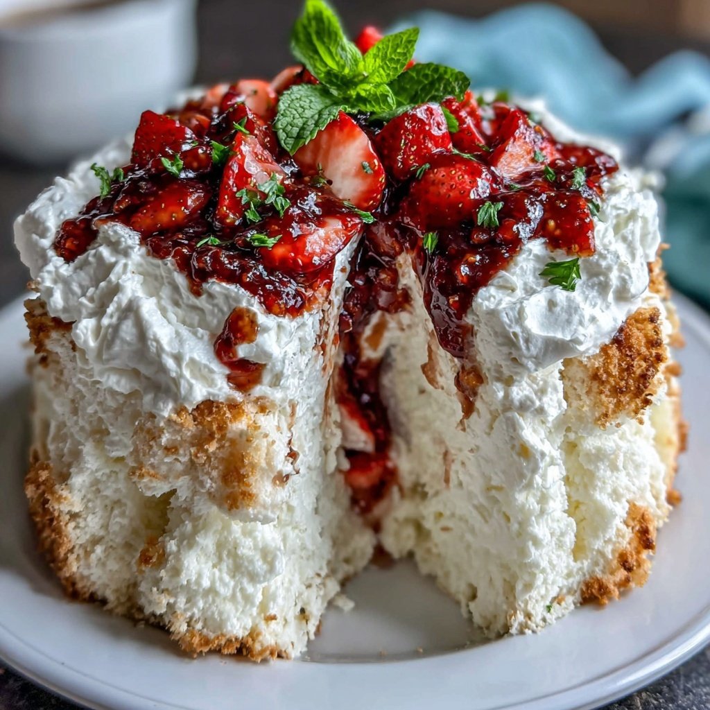 Strawberry Angel Food Cake With Cream